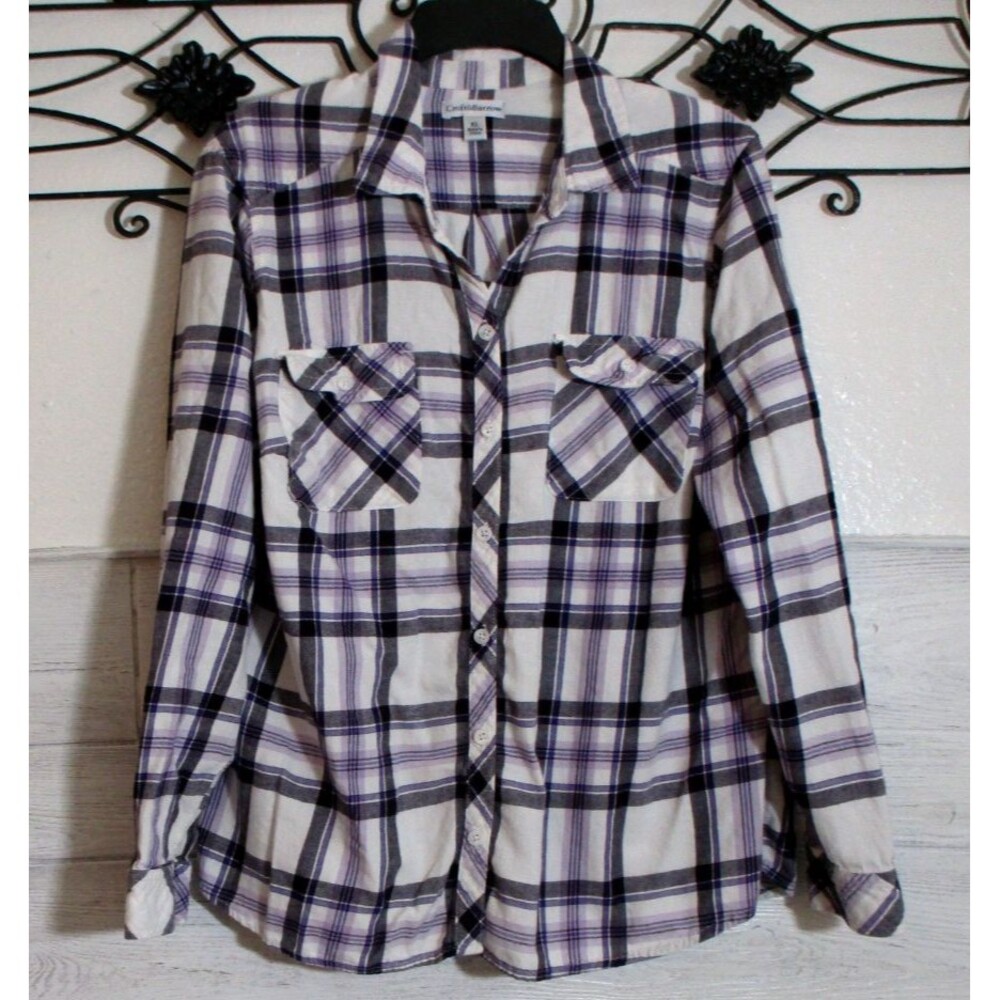 Croft & Barrow Women's Top Size XL Long Sleeve Multicolored Plaid Collared Neck